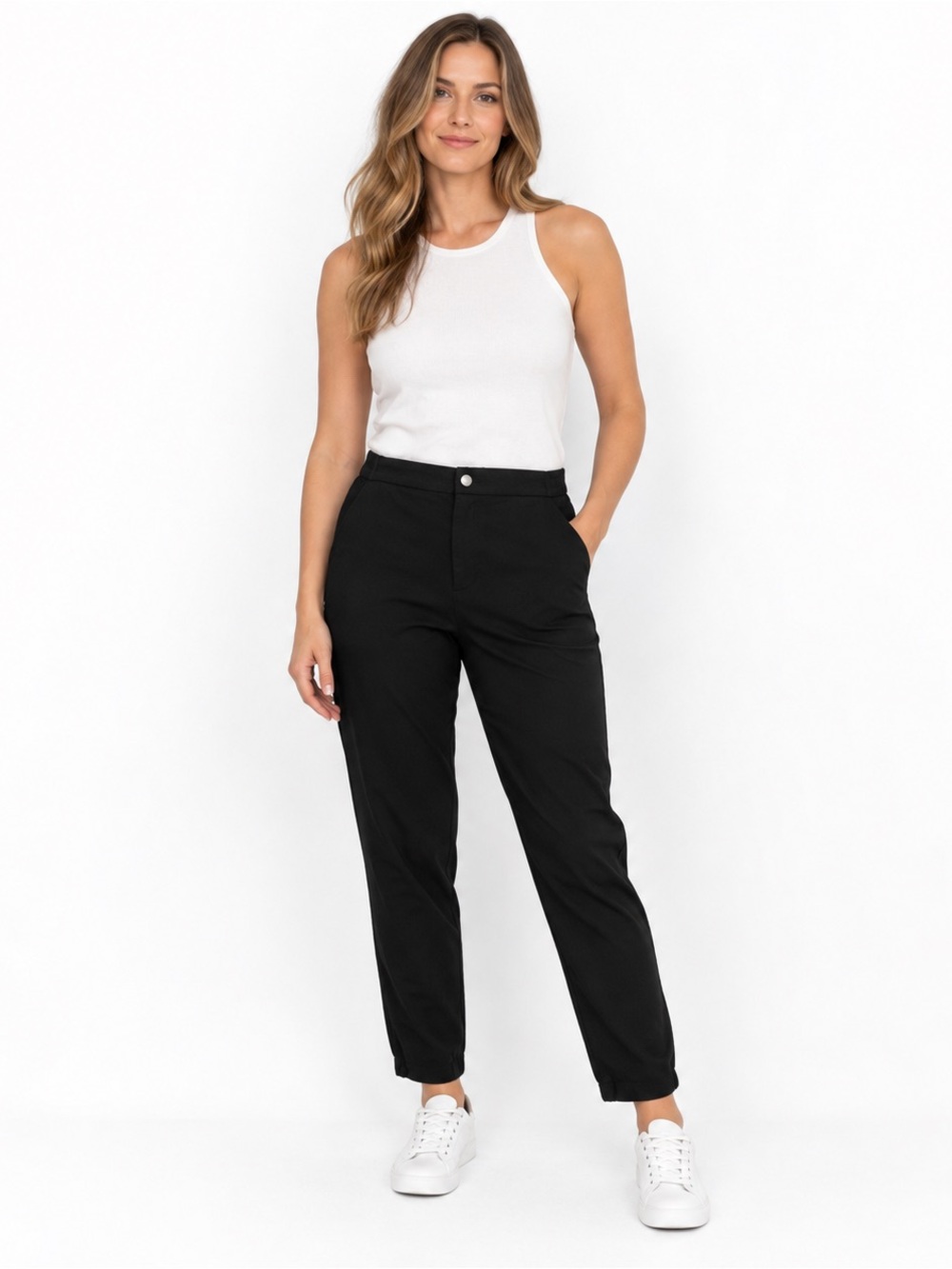 Uniqlo Pants Womens Medium Black Slim Straight Leg Ankle Stretch Minimalist